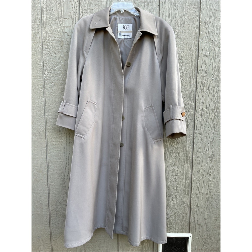 London Fog FOG Womens 4 Petite Trench Rain Coat Taupe Beige Classic Long Coat